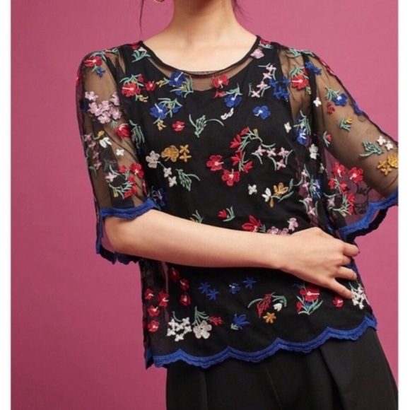 MAEVE ANTHROPOLOGIE Meadows Embroidered Top SMALL - Picture 2 of 7